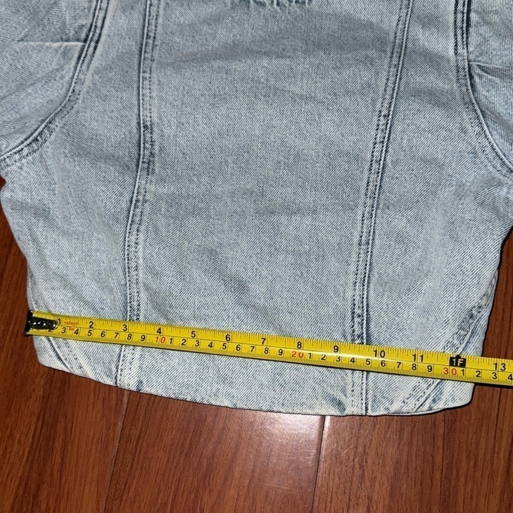 ASOS Pull And Bear Acid Wash 80's Style Puff Sleeve Cropped Denim Top size S - Picture 8 of 9